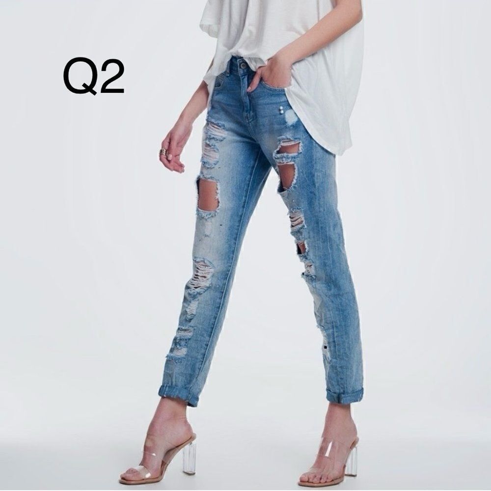 New Q2 Premium Distressed Boyfriend Jeans